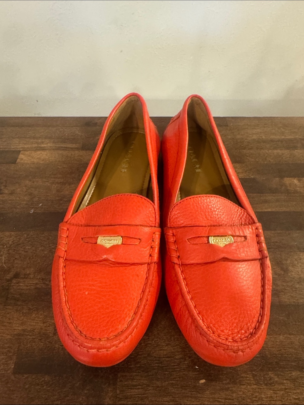 Coach Women's Coral Leather Penny Loafers - Picture 2 of 7